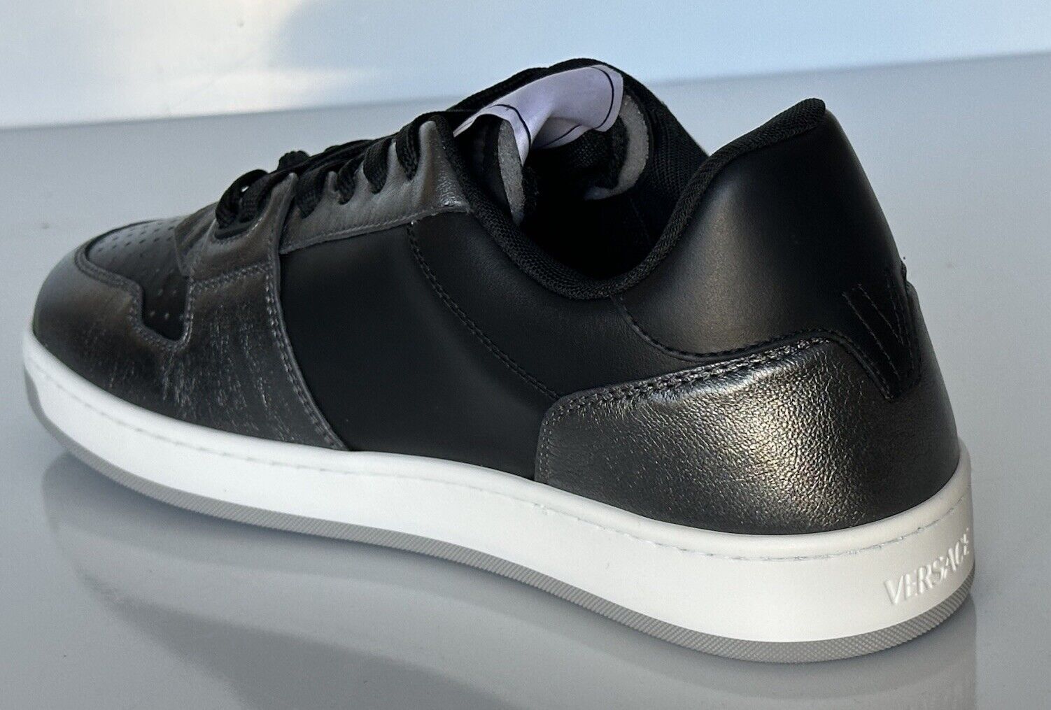 Versace Medusa Men’s Black/Silver Leather Sneakers 9 US (42 Euro) 1013377 IT NIB