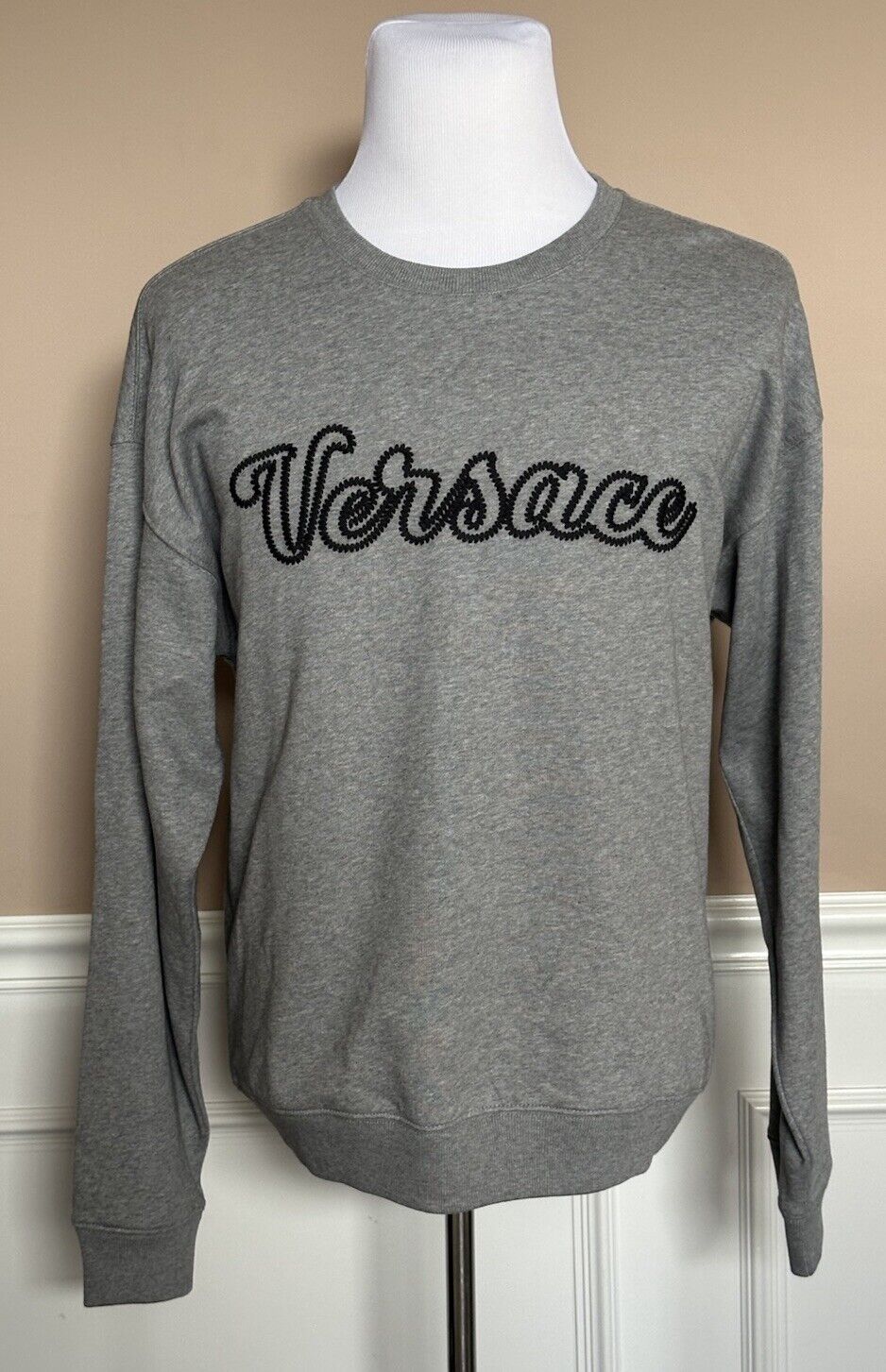 Versace Embroidered Men's Long Sleeve Sweatshirt Fleece Gray XS 1014426 NWT $750