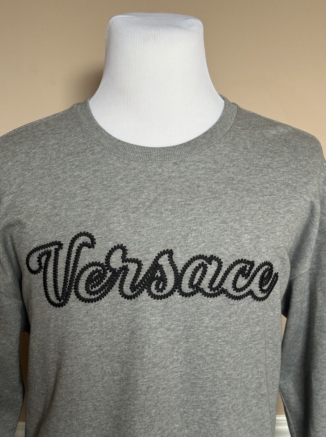 Versace Embroidered Men's Long Sleeve Sweatshirt Fleece Gray XS 1014426 NWT $750