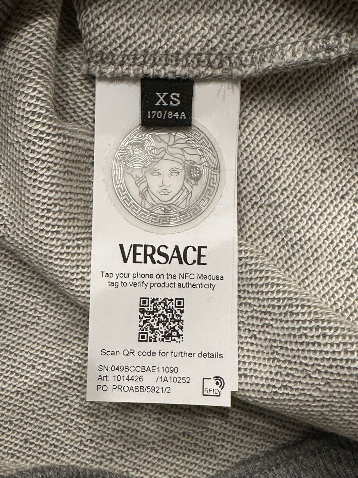 Versace Embroidered Men's Long Sleeve Sweatshirt Fleece Gray XS 1014426 NWT $750