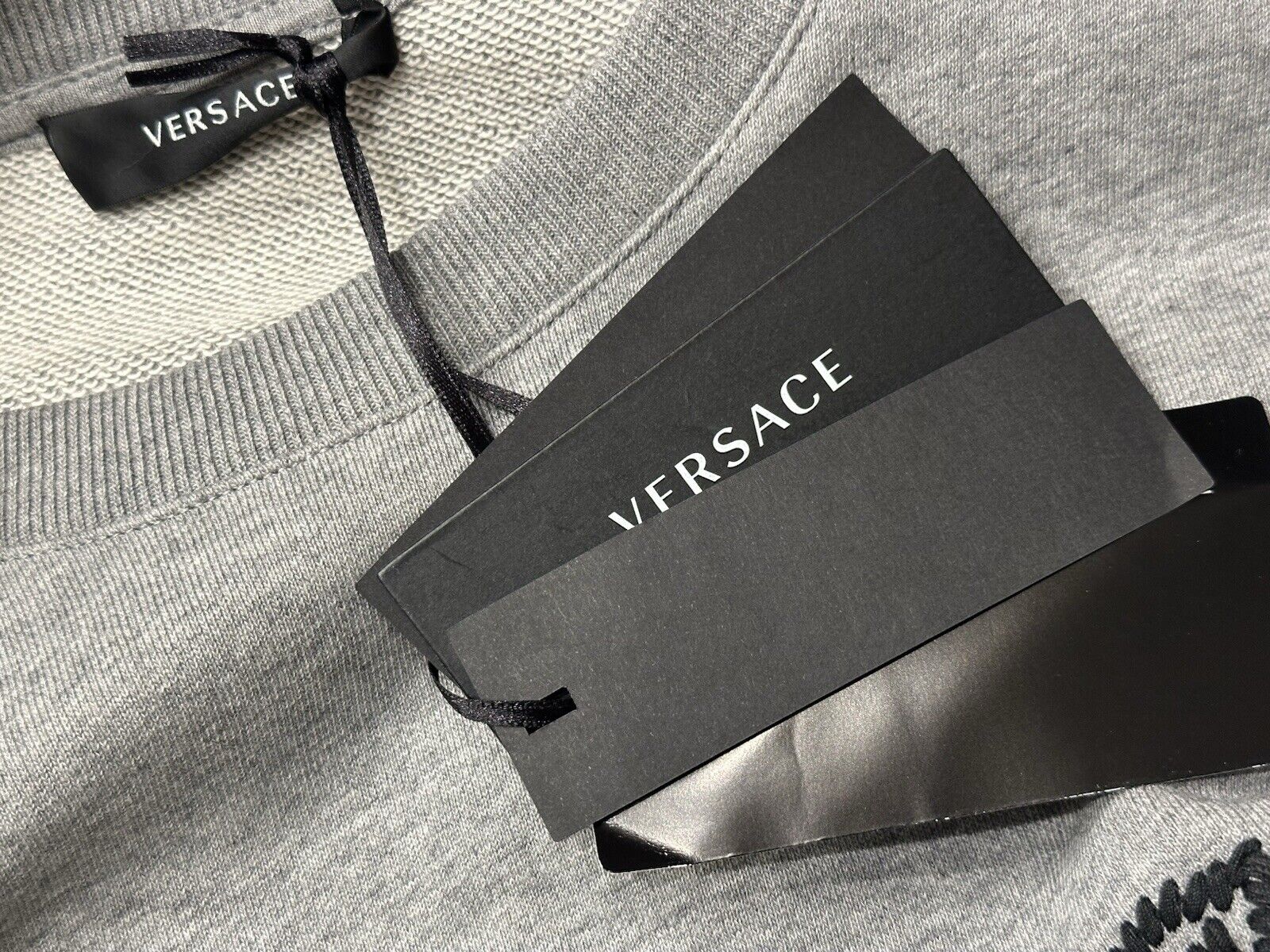 Versace Embroidered Men's Long Sleeve Sweatshirt Fleece Gray XS 1014426 NWT $750