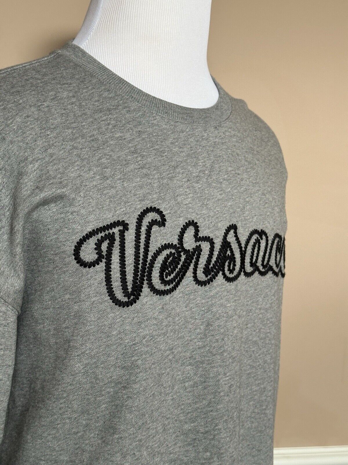 Versace Embroidered Men's Long Sleeve Sweatshirt Fleece Gray XS 1014426 NWT $750