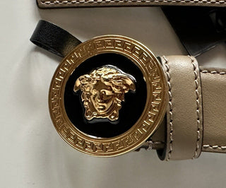 Versace Medusa-Buckle Brown Slim Calf Leather Belt 115 (46) IT 1012369 NWT $500