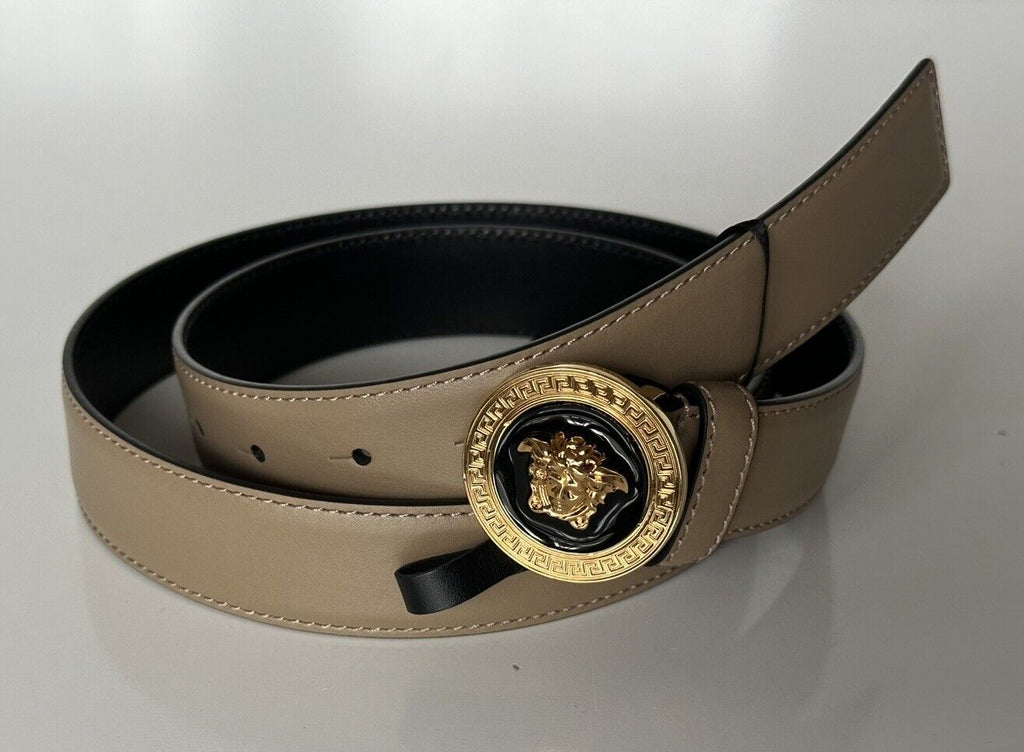 Versace Medusa-Buckle Brown Slim Calf Leather Belt 120 (48) IT 1012369 NWT $500