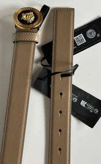 Versace Medusa-Buckle Brown Slim Calf Leather Belt 120 (48) IT 1012369 NWT $500