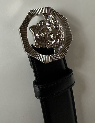 Versace Medusa-Buckle Black/Silver Leather Belt 110 (44) Italy DCU6715S NWT $680