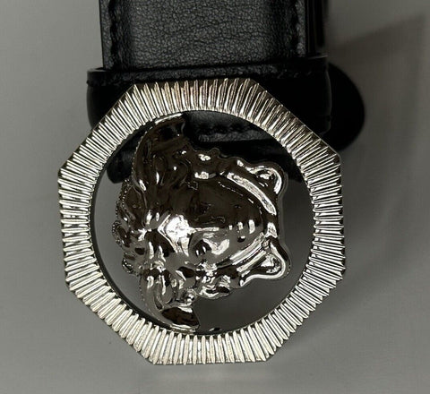 Versace Medusa-Buckle Black/Silver Leather Belt 110 (44) Italy DCU6715S NWT $680