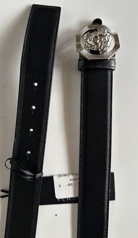 Versace Medusa-Buckle Black/Silver Leather Belt 110 (44) Italy DCU6715S NWT $680