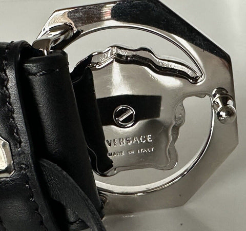 Versace Medusa-Buckle Black/Silver Leather Belt 110 (44) Italy DCU6715S NWT $680