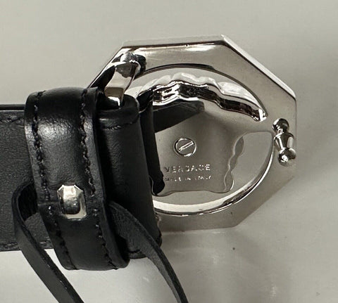 Versace Medusa-Buckle Black/Silver Leather Belt 110 (44) Italy DCU6715S NWT $680