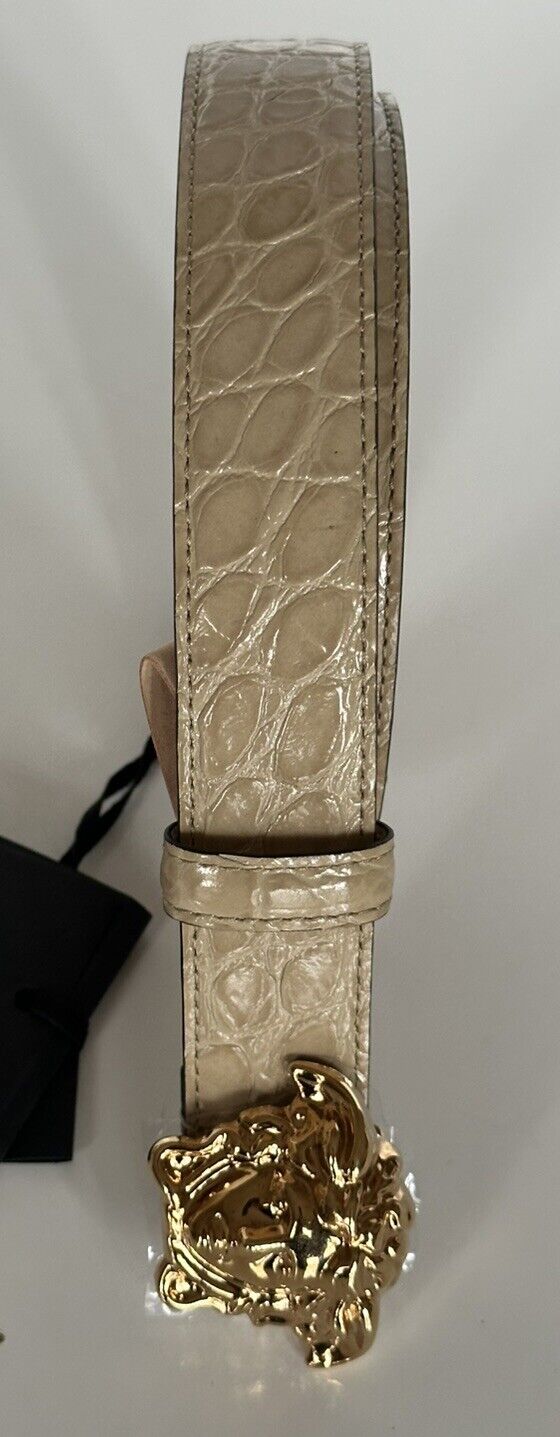 Versace Medusa-Buckle Brown/Gold Croco Pattern Leather Belt 75 (30) DCDD442 NWT