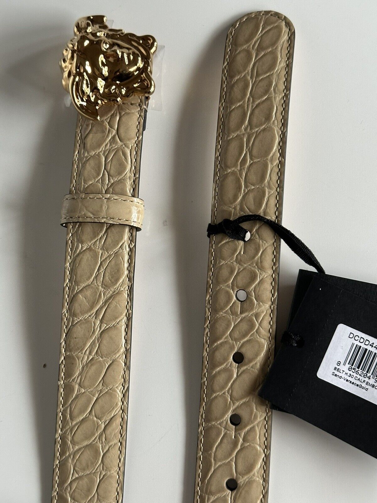 Versace Medusa-Buckle Brown/Gold Croco Pattern Leather Belt 75 (30) DCDD442 NWT