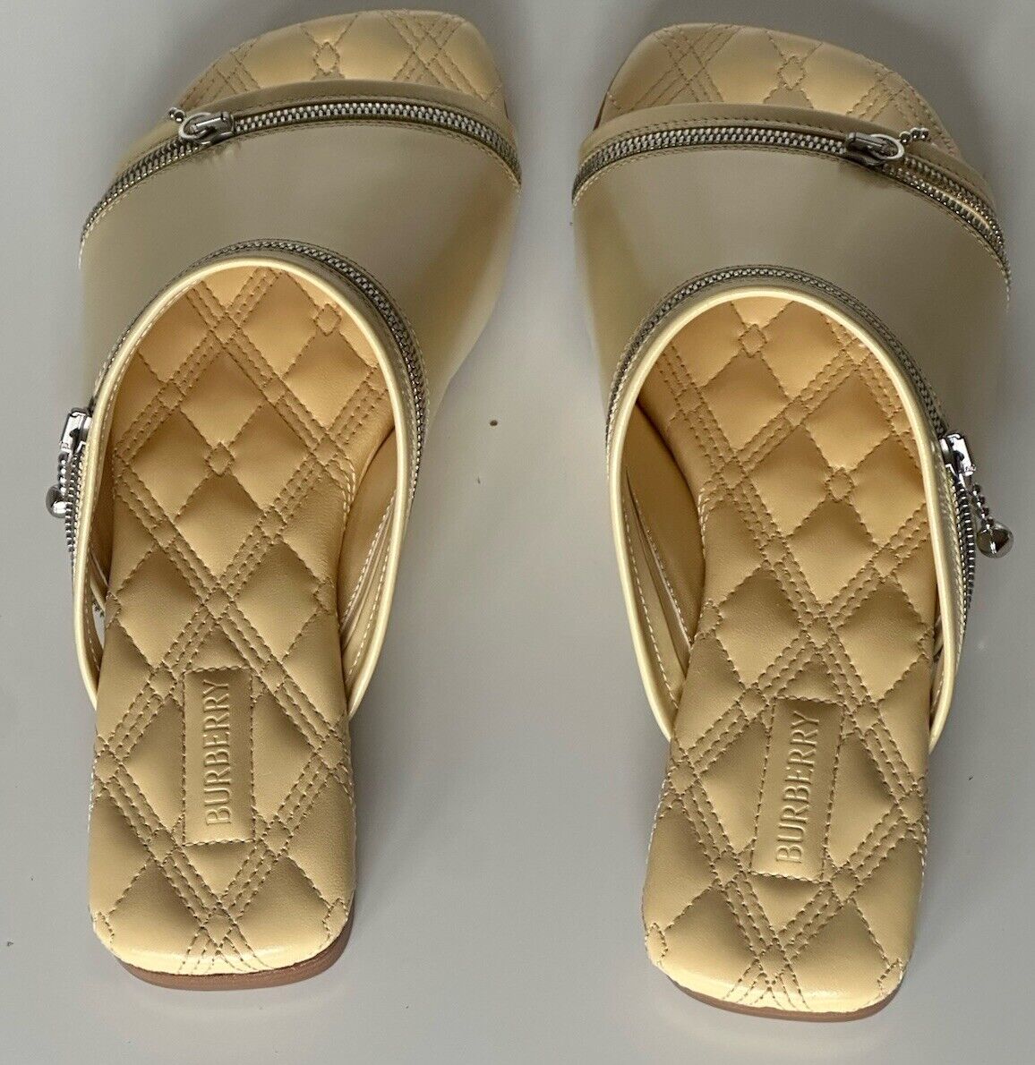 Burberry Open Toe Yellow Leather Slides Sandals 7 US (37) 8080264 IT NIB $990