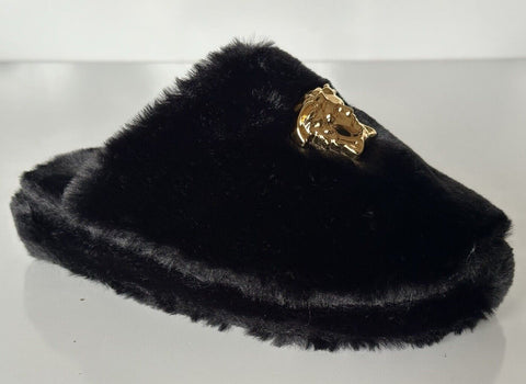 VERSACE Medusa Women's Black Fur Slippers 7 US (37 Euro) Italy ZSL000008 NIB