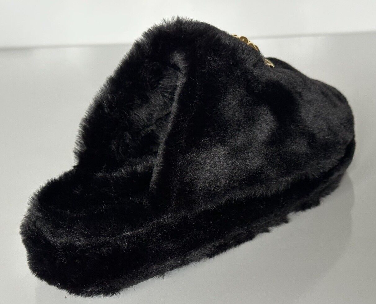 VERSACE Medusa Women's Black Fur Slippers 7 US (37 Euro) Italy ZSL000008 NIB