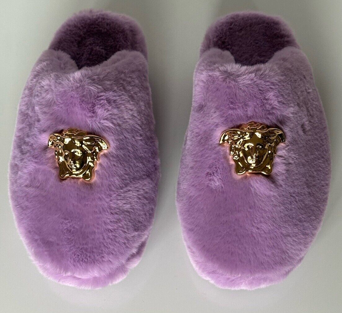 VERSACE Medusa Women's Lavender Fur Slippers 7 US (37 Euro) Italy ZSL000008 NIB