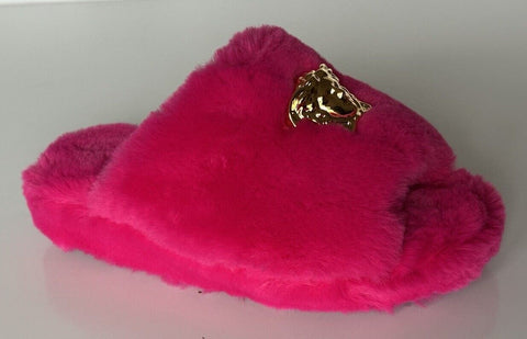 VERSACE Medusa Women's Red Fur Slippers 7 US (37 Euro) Italy ZSL000008 NIB