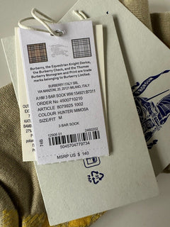 Burberry 3 Bar Socks Hunter/Mimosa M (9-11 US / 42-44 Euro) 8079935 NWT $140