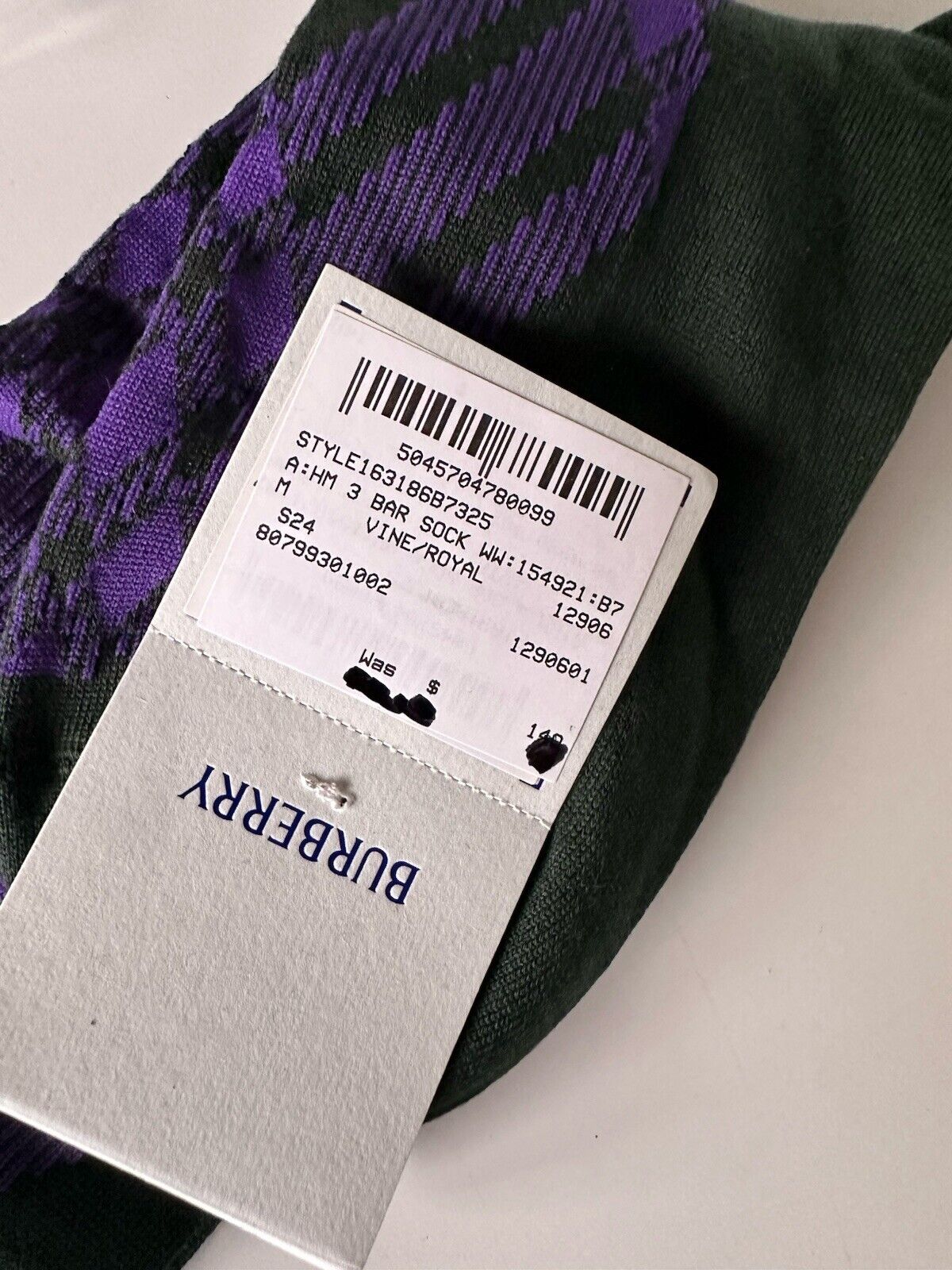 Burberry 3 Bar Socks Wine/Royal M (8-10 US / 38-40 Euro) 8079927 NWT $140