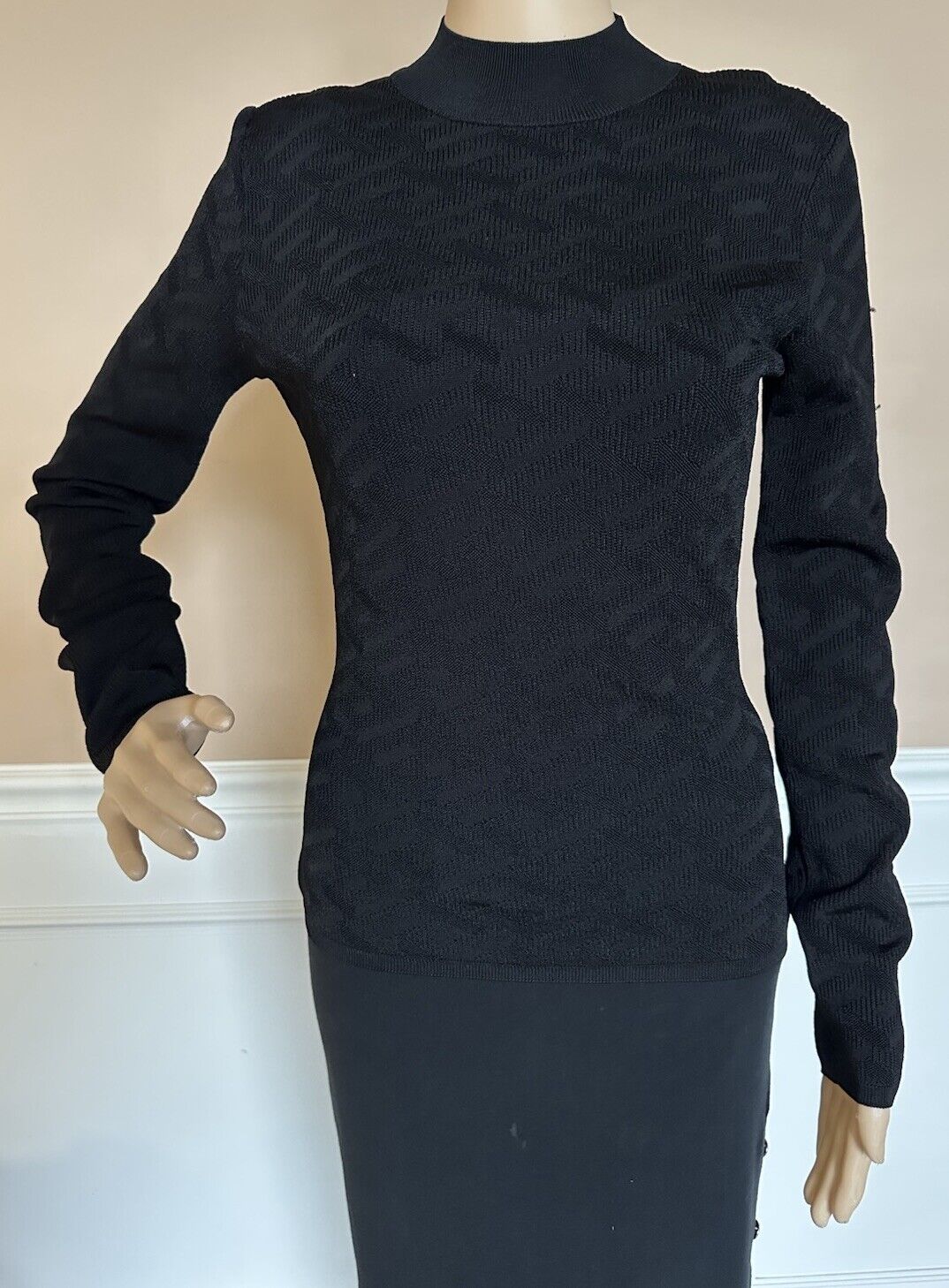 Versace Greek Key Women's Black Top Knit Sweater 8 US 42 Italy 1011299 NWT $1225