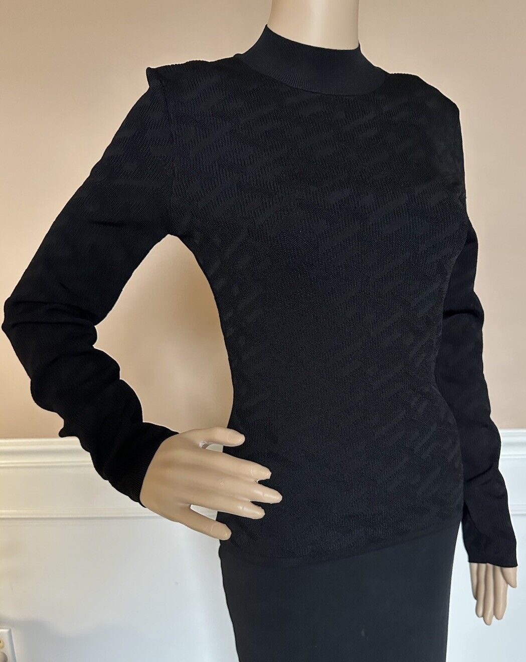 Versace Greek Key Women's Black Top Knit Sweater 8 US 42 Italy 1011299 NWT $1225