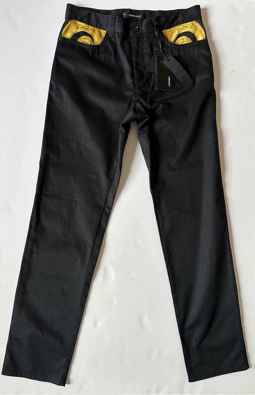 Versace Men's Black/Gold Cotton Casual Pants 32 US (48 Euro) 1014372 NWT $900