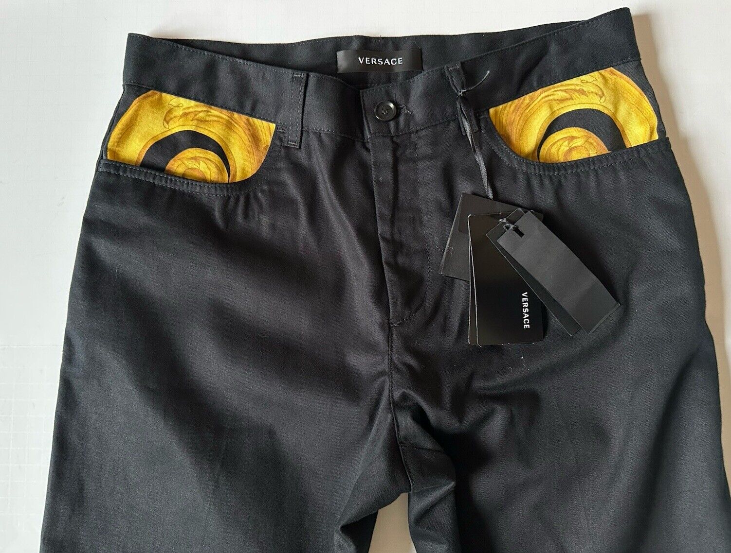 Versace Men's Black/Gold Cotton Casual Pants 32 US (48 Euro) 1014372 NWT $900