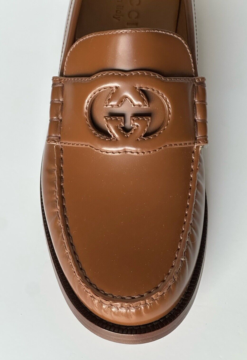 Gucci Men’s GG Logo Leather Moccasin Loafers Shoes Brown 9 US (8.5 Gucci) 738470