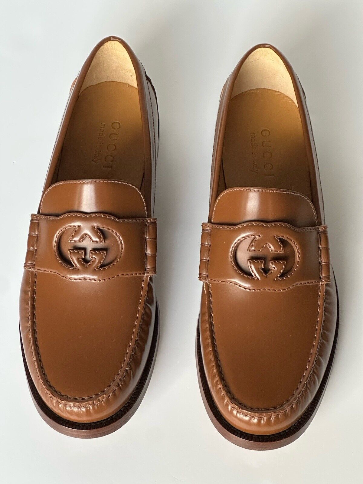 Gucci Men’s GG Logo Leather Moccasin Loafers Shoes Brown 9 US (8.5 Gucci) 738470