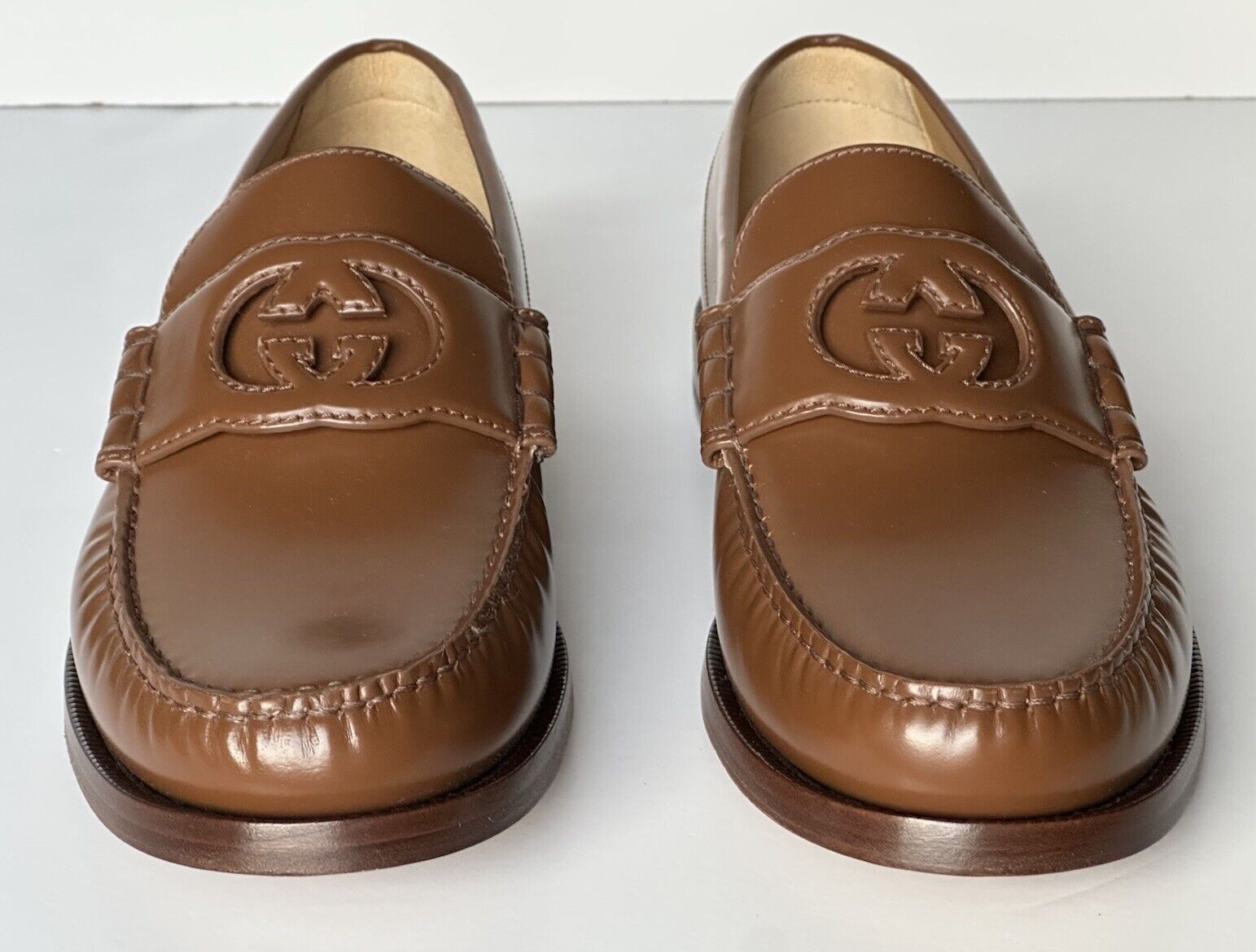 Gucci Men’s GG Logo Leather Moccasin Loafers Shoes Brown 9 US (8.5 Gucci) 738470