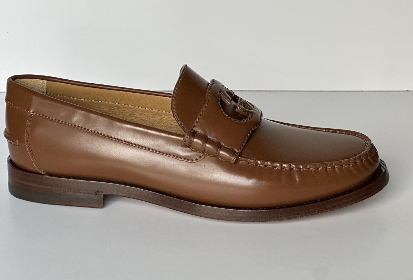 Gucci Men�s GG Logo Leather Moccasin Loafers Shoes Brown 12.5 US 12 Gucci 738470