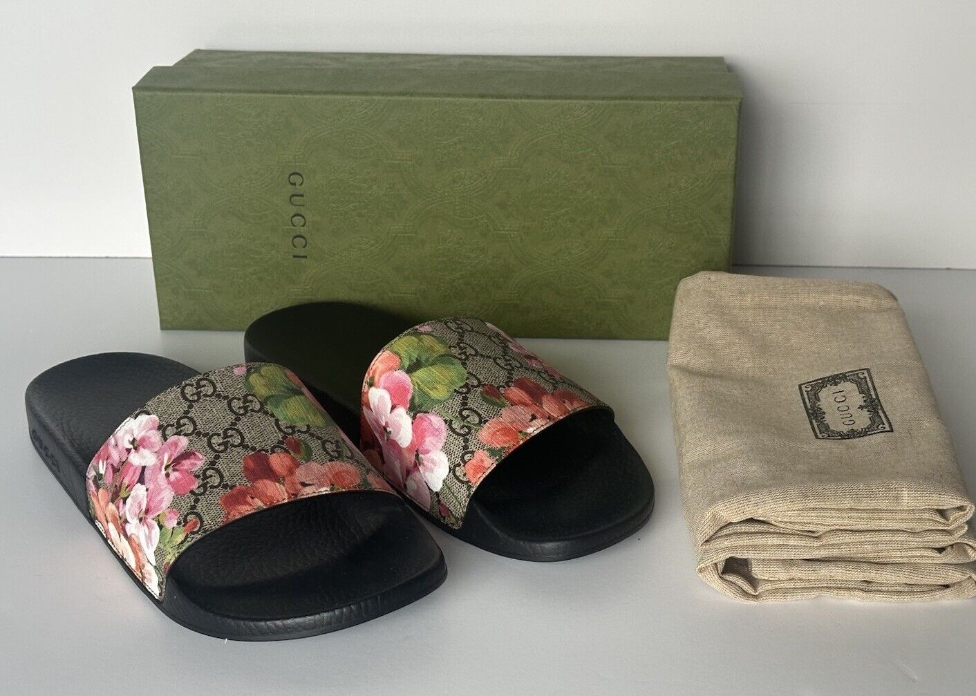 Gucci Women's GG/Floral Print Slide Sandals 11 US (41 Euro) 408508 Italy NIB