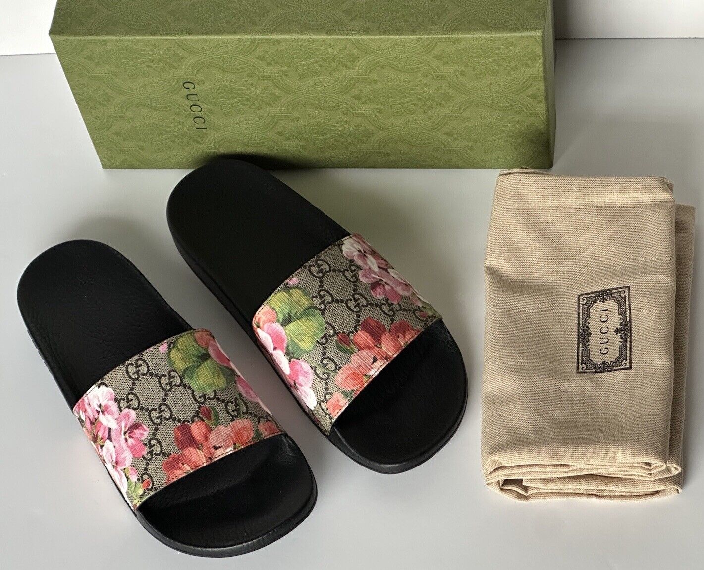 Gucci Women's GG/Floral Print Slide Sandals 11 US (41 Euro) 408508 Italy NIB