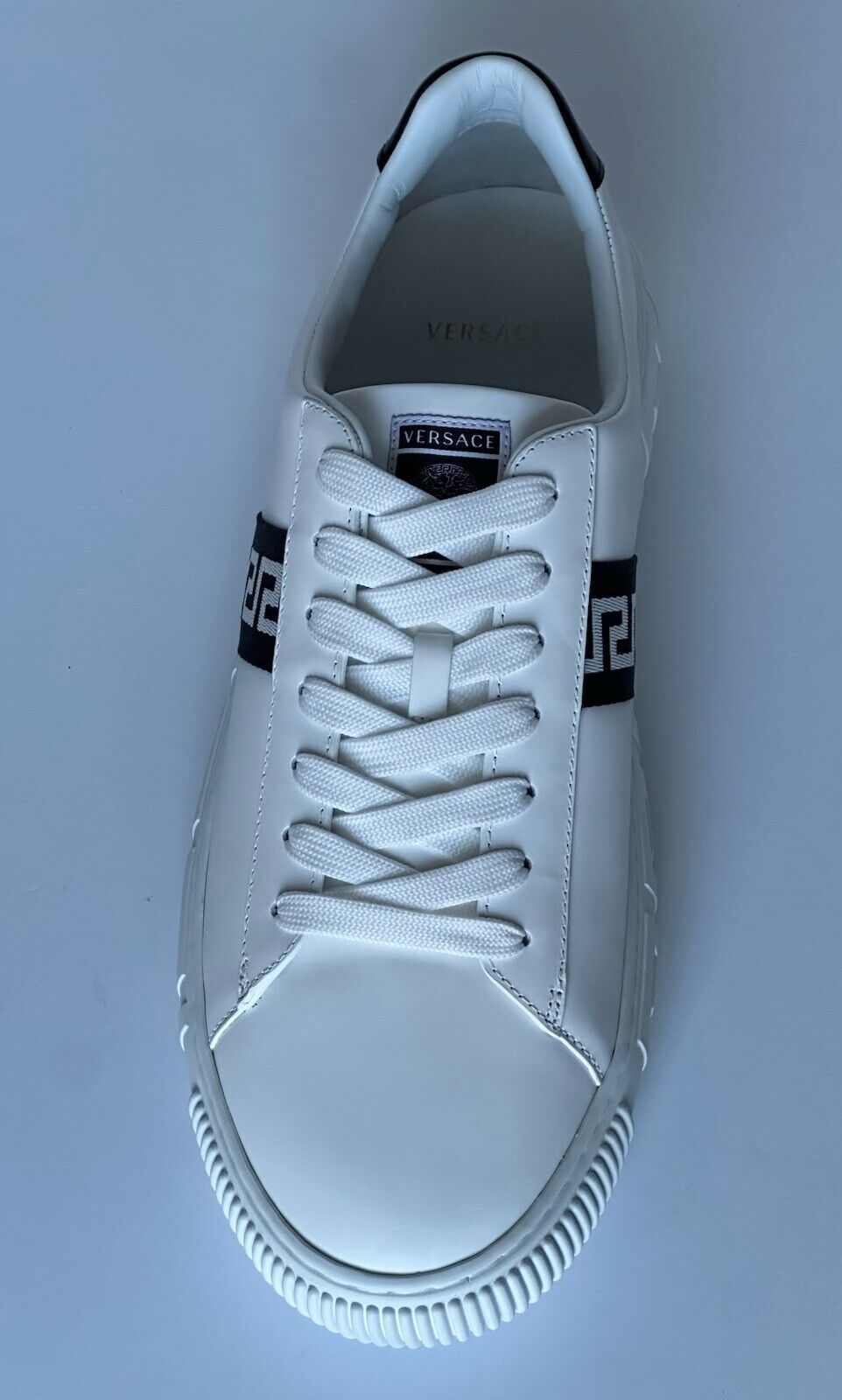 Versace Men's White Greca Key Leather Sneakers 13 US (46 Euro) Italy DSU8404