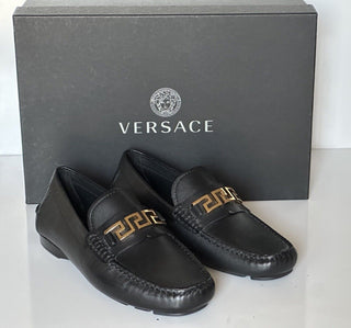 VERSACE Greek Key Mens Black Leather Driver Shoes 6.5 US (39.5) 1006271 NIB $800