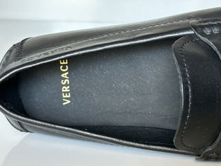 VERSACE Greek Key Mens Black Leather Driver Shoes 6.5 US (39.5) 1006271 NIB $800