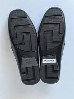VERSACE Greek Key Mens Black Leather Driver Shoes 6.5 US (39.5) 1006271 NIB $800