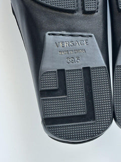 VERSACE Greek Key Mens Black Leather Driver Shoes 6.5 US (39.5) 1006271 NIB $800