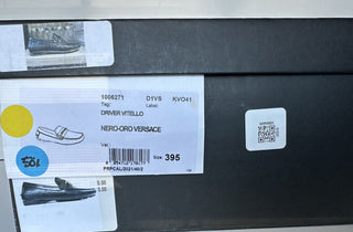 VERSACE Greek Key Mens Black Leather Driver Shoes 6.5 US (39.5) 1006271 NIB $800