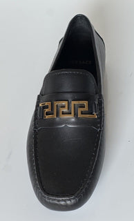 VERSACE Greek Key Mens Black Leather Driver Shoes 6.5 US (39.5) 1006271 NIB $800