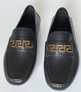 VERSACE Greek Key Mens Black Leather Driver Shoes 6.5 US (39.5) 1006271 NIB $800