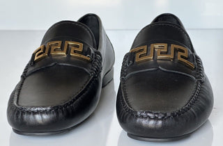 VERSACE Greek Key Mens Black Leather Driver Shoes 6.5 US (39.5) 1006271 NIB $800