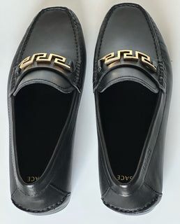 VERSACE Greek Key Mens Black Leather Driver Shoes 6.5 US (39.5) 1006271 NIB $800