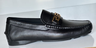 VERSACE Greek Key Mens Black Leather Driver Shoes 6.5 US (39.5) 1006271 NIB $800
