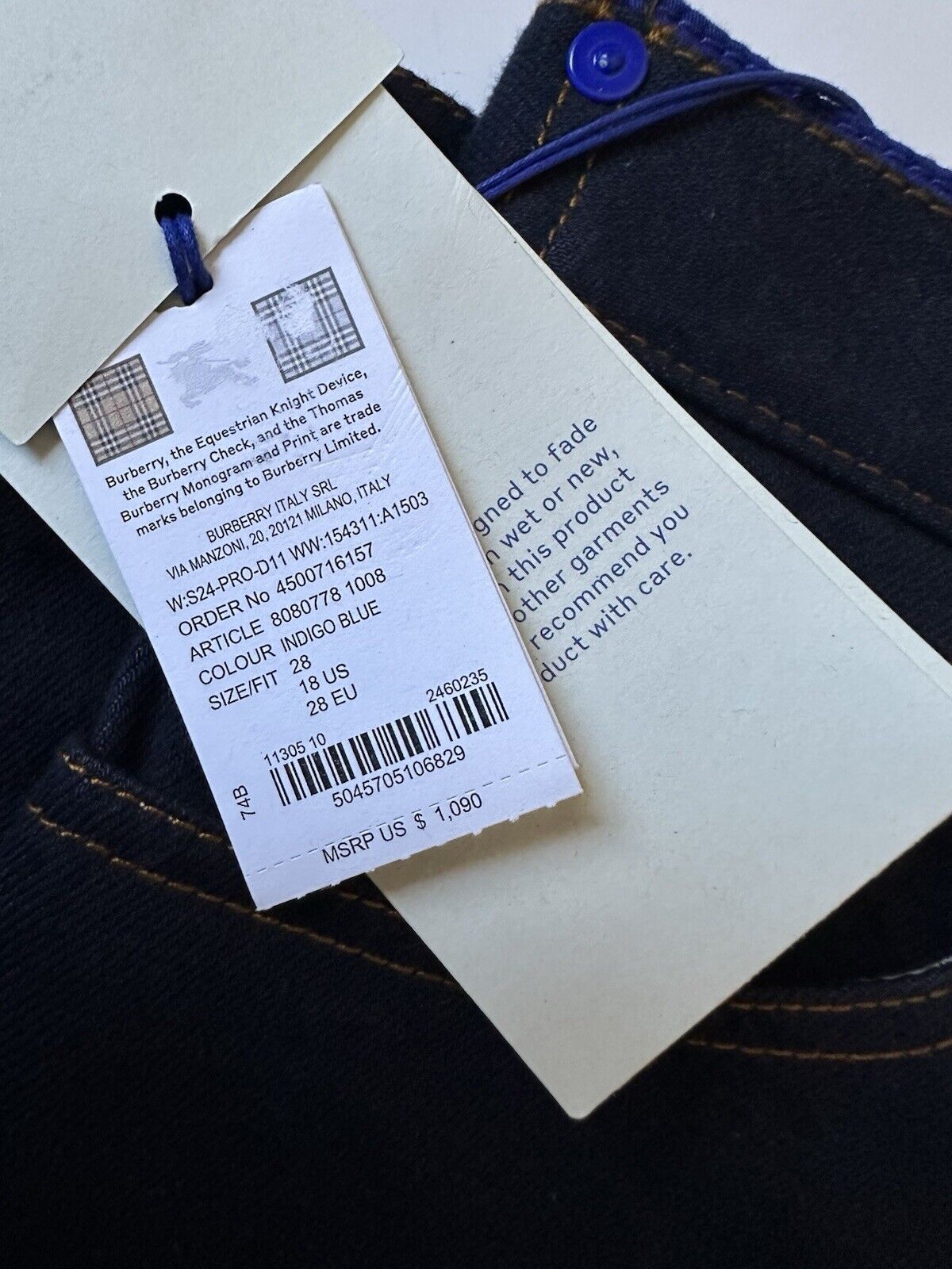 Burberry Women's Indigo Blue Jeans Size  28 Euro Made in Italy 8080778 NWT $1090