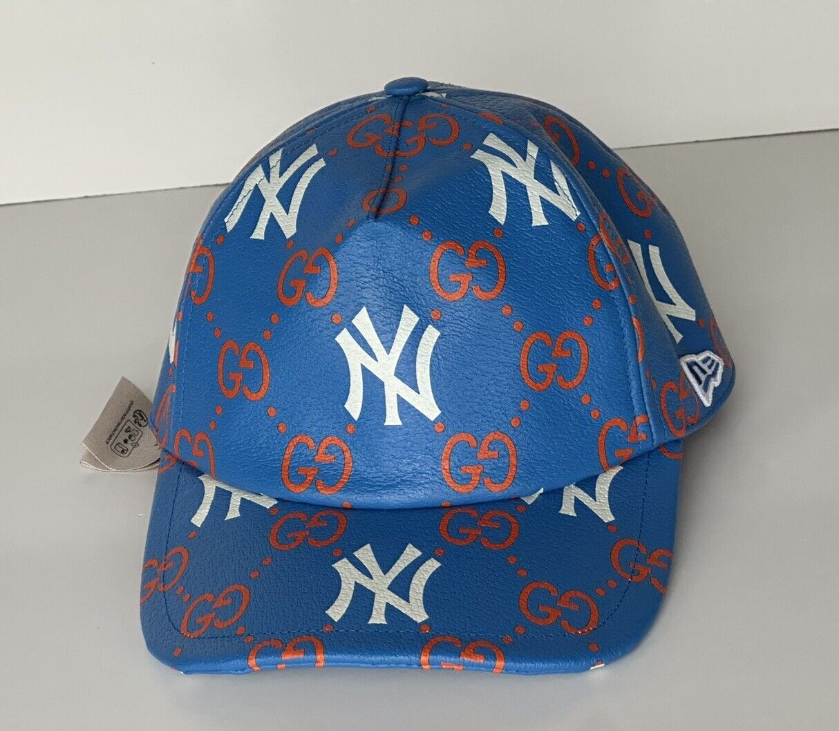 Gucci Men’s NY Yankees GG Logo Leather Baseball Cap Hat Blue M 729592 New