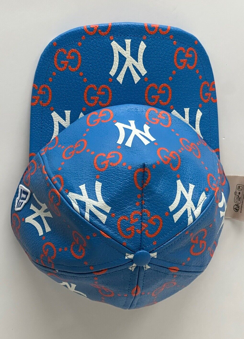 Gucci Men’s NY Yankees GG Logo Leather Baseball Cap Hat Blue M 729592 New