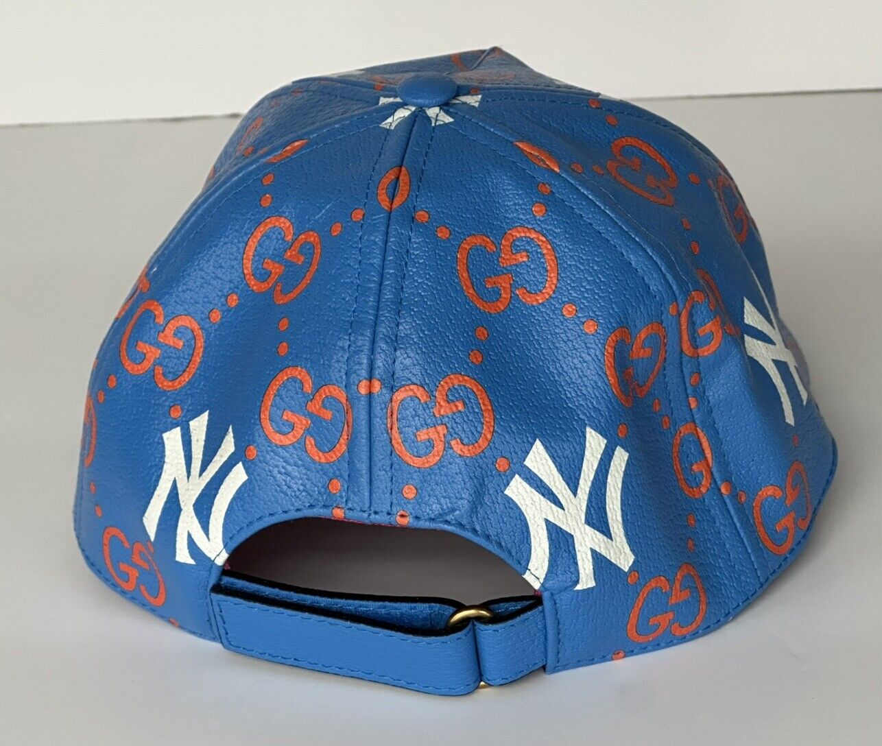 Gucci Men’s NY Yankees GG Logo Leather Baseball Cap Hat Blue M 729592 New