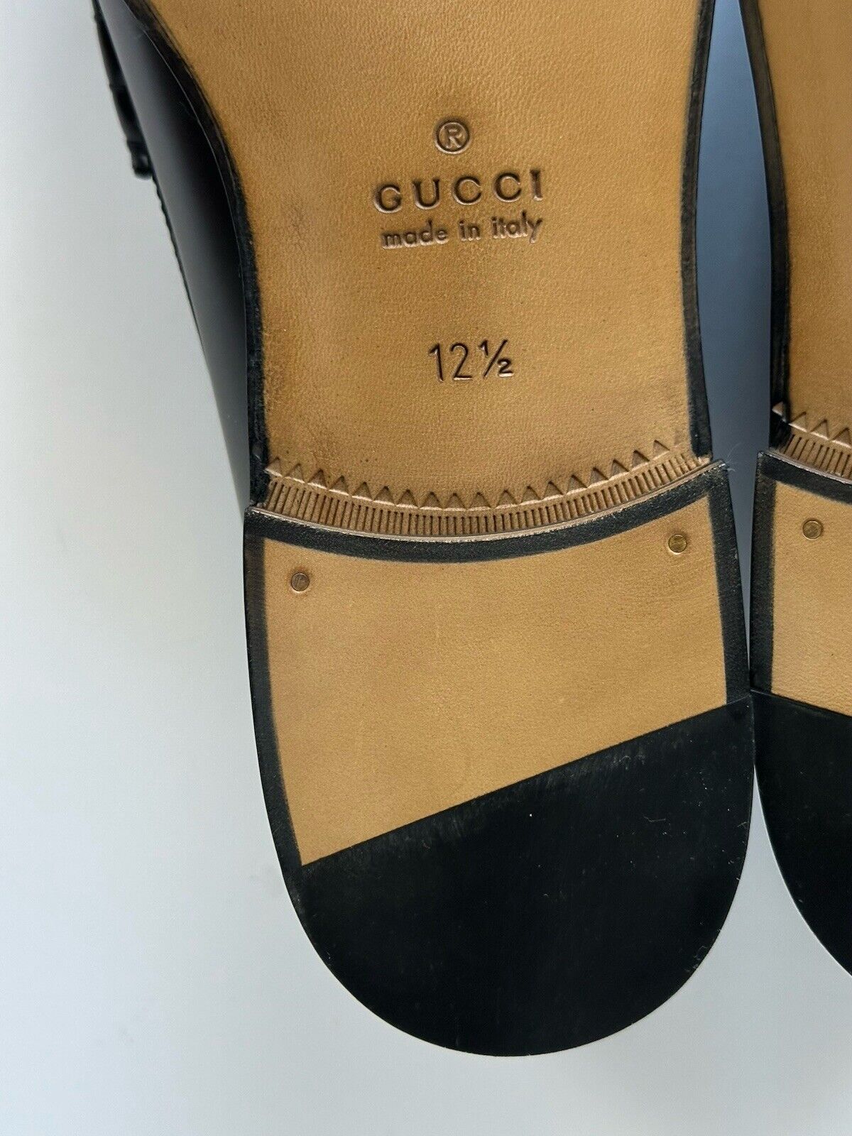 Gucci Mens GG Logo Leather Loafers Shoes Black/Beige 13 US 12.5 Gucci 673817 NIB