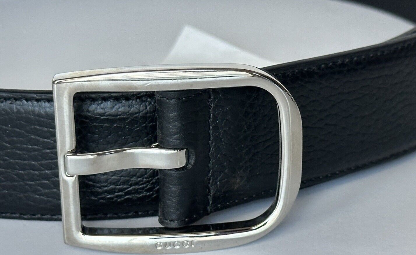 Gucci Men's Dollar Calf Leather Belt Black 85/34 Made in Italy 449716 NWT